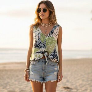 NEW Minkpink M Aloha Tropical Knot Front Top Boho Beach Resort Tiki Artsy Indie